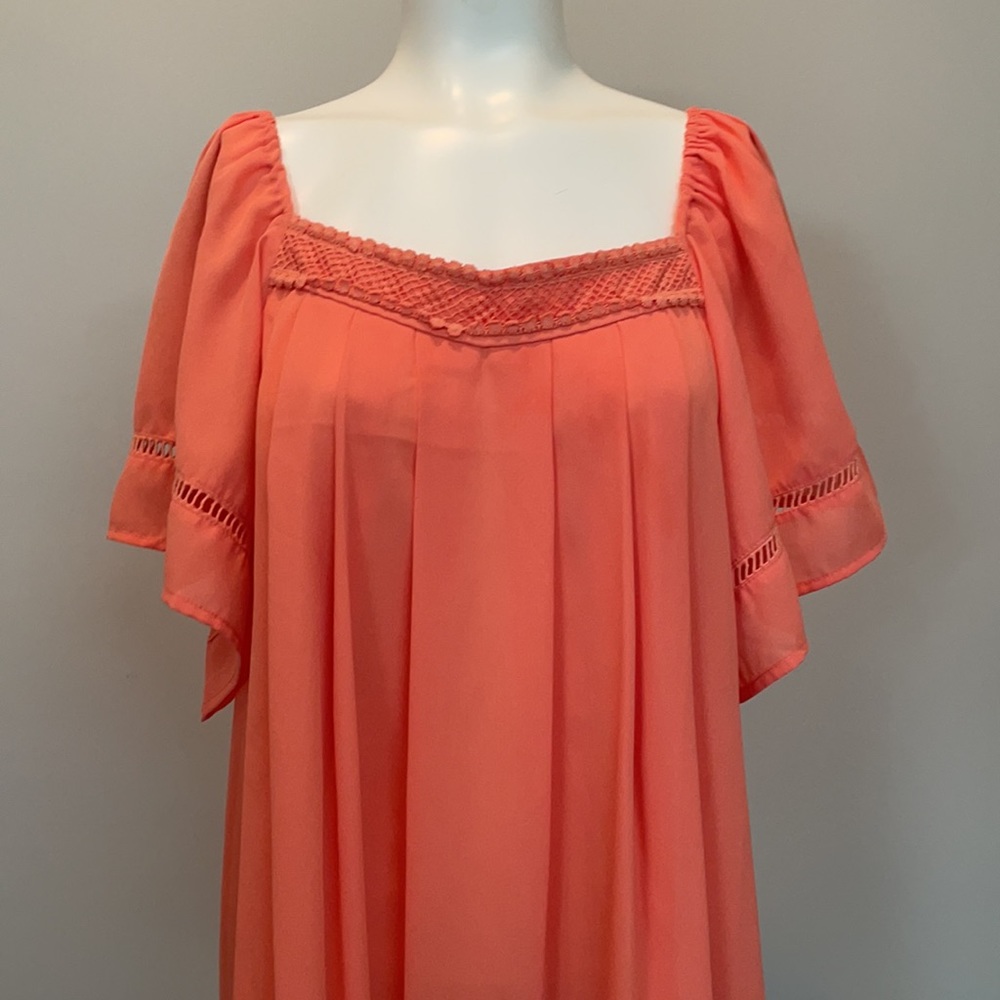 Umgee + USA Orange Boho Short Sleeve Tunic Blouse 1X - Picture 4 of 9